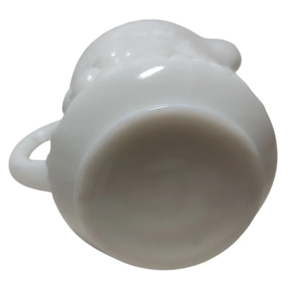 Vintage LG Wright Creamer White Milk‎ Glass Cherries Pattern Glass Pitcher Vase